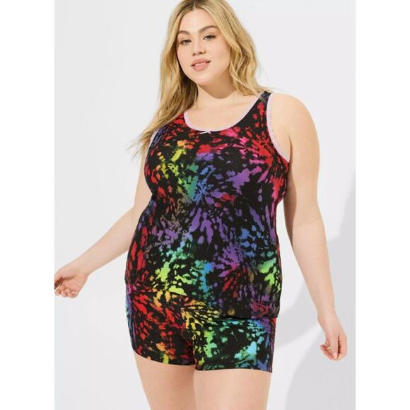 Torrid Women's Plus Size Tie Dye Black Sleep Tank & Shorts Set Size 4 4X 5 5X - Picture 1 of 10